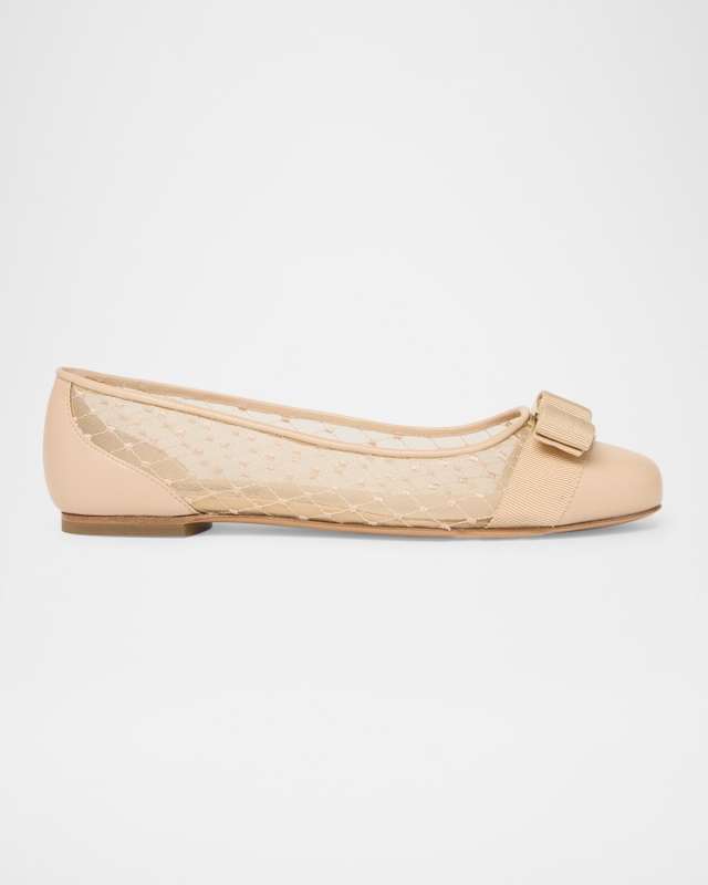 Varina Mesh Leather Bow Ballerina Flats